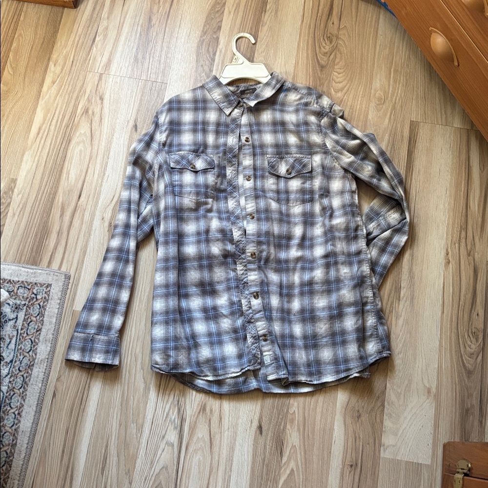 Eddie Bauer Gray Plaid Classic button up vintage Shirt circa 1991..Rare! XL